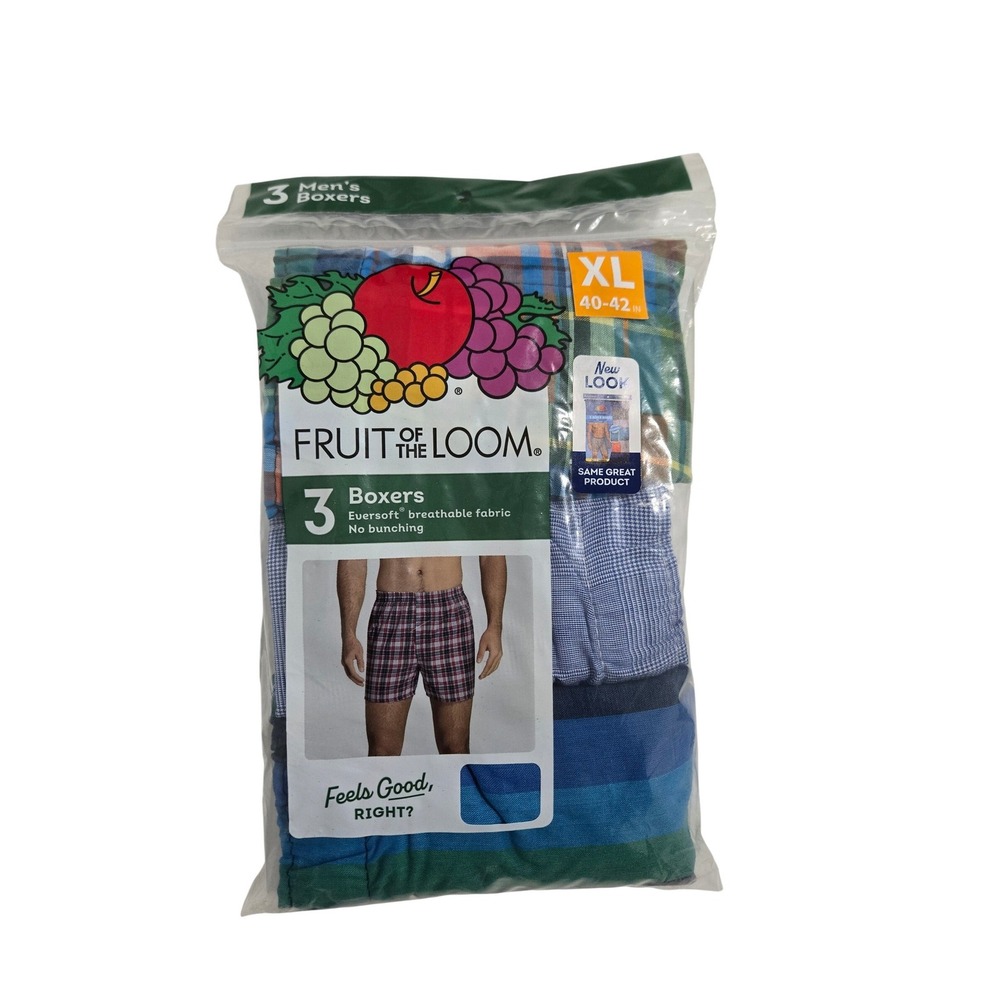 Fruit of the Loom Mens Boxers Multicolor Plaid Striped 3 Pack XL 40-42